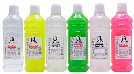 Set di colla per fai da te XXL e attivatore fai da te, colla sottile con attivatore magico di muco (set XXL con 3 colori neon (6 x 500 ml)