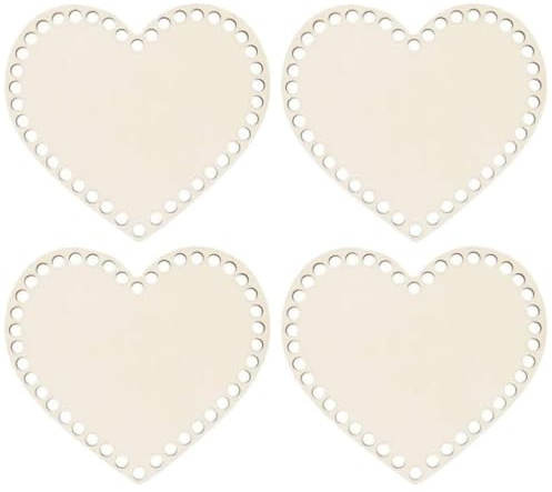 KOMUNJ 4 Stück Korbboden zum Häkeln, Herzform Blank Holzboden Crochet Basket Holzbasis, für die Herstellung von Stricken Häkelgarn Aufbewahrungstasche DIY Korb Weben Zubehör