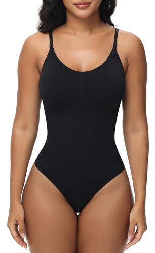 Breampot Shapewear Damen Bauchweg Bodysuit Formender Vielseitige Body Shper Frauen atmungsaktiven Materialien mit Verstellbarer Schultergurt (XXL/3XL, Tanga-Schwarz)