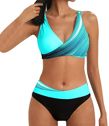 Bikini Damen Set Bauch Weg Bikini Oberteil Große Brüste Bauchweg Bademode Zweiteiliger Bikini Damen Push Up Sexy Bikini High Waist Damen V Ausschnitt Triangel Bikini Swimsuit Badeanzug