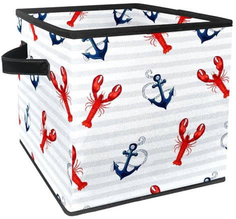 VAPOKF Faltbare Aufbewahrungsbox, Stoff-Aufbewahrungskorb, Würfel, Organizer, Behälter mit Griffen für Spielzeug, Kleidung, Bücher, Schrank, Schlafzimmer, Zuhause - Tropischer Marine-Hummer-Anker auf