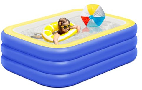 Inflatable Paddling Pool, Rectangular Indoor Outdoor Garden Family Swimming Pool for Kids Toddlers Adult (150x105x56cm)