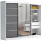 Brent - Kleiderschrank mit Spiegel und Schubladen 235cm Breit Chelsea Tomy, Schwebetürenschrank mit Spiegel, Schlafzimmerschrank, Kleiderschrank Weiß/Grau