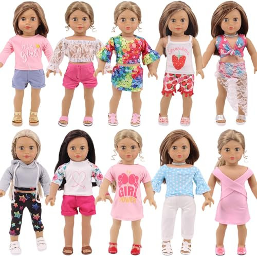 ZITA ELEMENT 10 Set 18 Inch Doll Fashion Clothes and Accessories, Stylish Clothes for Dolls Pretend Play Set, Birthday, Children's Day, Xmas Gift for Kids (Doll Not Included）