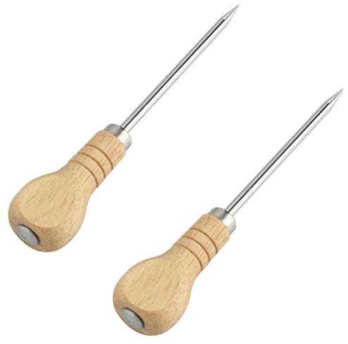 TOPBATHY Picahielos Mango De Madera 2 Piezas, Rompe Hielo De Acero Inoxidable, Herramienta Para Frigorífico, Uso Doméstico, Sin Salpicaduras, Para Coctelería y Bares