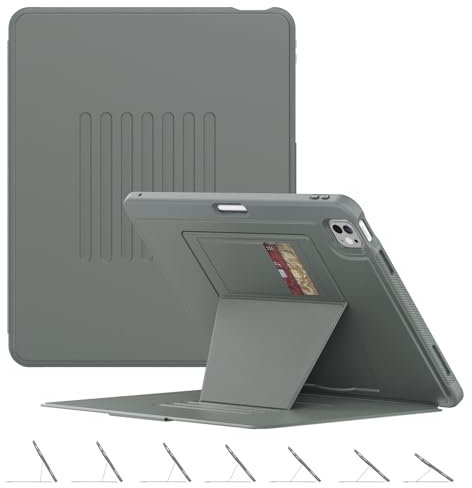 BLOSOMEET Schutzhülle für iPad Pro 13 Zoll M4 2024 mit magnetischem Ständer, automatische Sleep/Wake-Funktion, Smart-Cover mit Stifthalter und Kartenschlitz, Grau