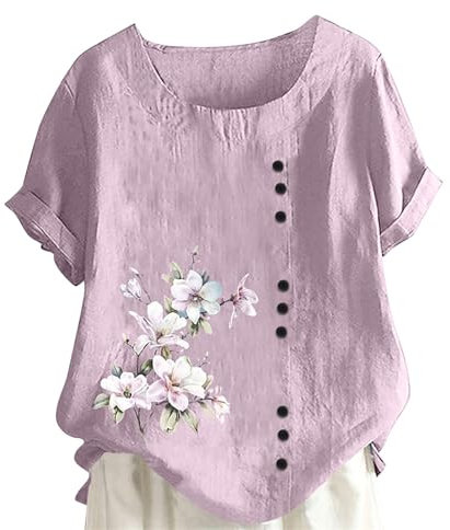 Angebote des Tages heute leinenbluse Damen Bluse lang musselin Longbluse Damen Baumwoll Leinen Musselin Oberteile gestreifte Bluse Damen Sommerbluse (Hellviolett, XXL)
