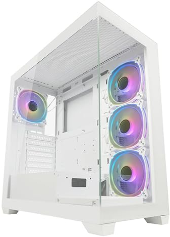 LC-Power Gaming 715W Seamless Pale X Midi-Tower ATX Gaming Gehäuse, mit 4 120mm-ARGB-Gehäuselüftern, I/O-Panel, RGB-Mainboard-Software, Front- & Seitenscheibe aus Hartglas (Weiß)