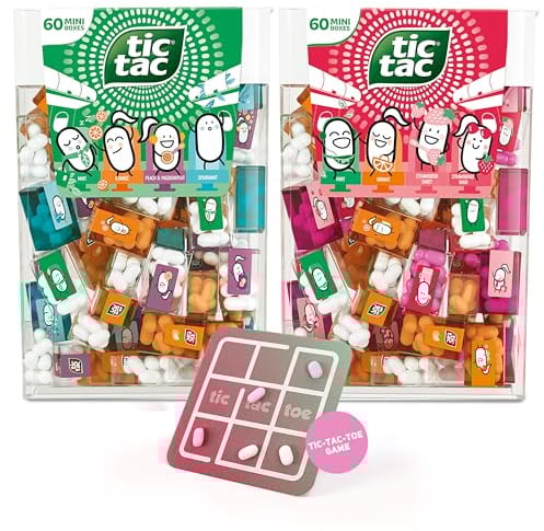 TicTacToe Travels 2er Pack – 60 Stück je Packung, Sorten Strawberry & Geschmacks Mix, mit TicTacToe Spiel, Mini Süßigkeiten, einzeln verpackt - Ideal für Kindergeburtstag, Mitgebsel & Werbegeschenke