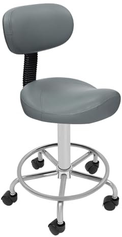 CHIMHOON Rollhocker Höhenverstellbarer Arbeitshocker, 360° schwenkbarer Salonhocker mit Rückenlehne, Ø40 x 45-59 cm, Belastbarkeit 150 kg (Grau)