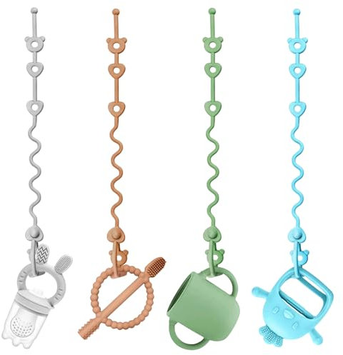 lomdung 4 Pièces Attache Tetine Bébé en Silicone, Chaîne de Sucette Bébé Garde la Tétine Propre, Jouets de Dentition pour Bébé, Douce Attaches Sucettes Pour Filles et Garçons pour Bébé Essentiels