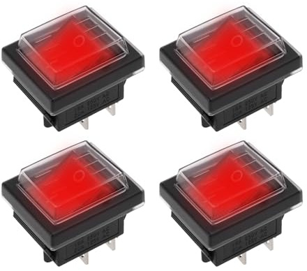eMagTech 4 pièces Interrupteur à Bascule étanche 16 A 250 V à Verrouillage Automatique Interrupteur à 4 Broches à 2 Positions avec Couvercle Anti-poussière Interrupteur à Bascule à Lumière LED