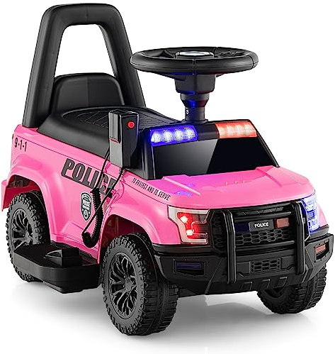GOPLUS Kinder Elektroauto Polizei, 6V Kinderfahrzeug mit Megaphon, Sirenengeräuschen und Lichtern, Kinderauto mit Musik, Geschenk für Jungen und Mädchen im Alter von 18-60 Monaten (Rosa)