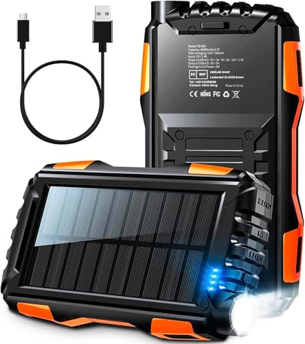 Solar Power Bank, 46800mAh Portable Charger, USB C Fast Charging Battery Pack, PD18W QC 3.0 Phone Charger with Flashlight, Outdoor Waterproof Power Bank 3 Charging Port-Blue23