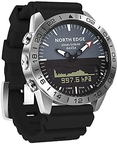Hanzete Men Sports Digital Analog Watch Diving Watch Steel Business Wrist Watch Altimeter Compass 200m Waterproof with Silicone S