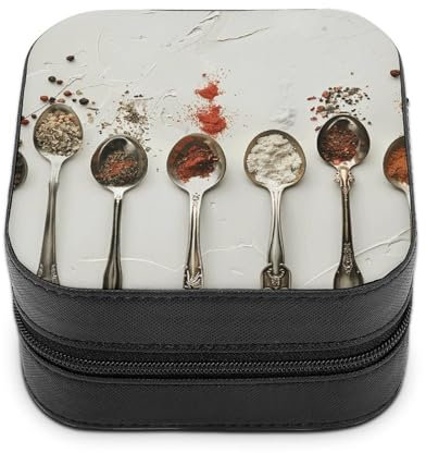VFMNT Set of Spoons Jewelry Box with Zipper Portable PU Leather Jewelry Case Travel Jewelry Box Organizer Display Storage Case for Rings Earrings Necklace Gifts