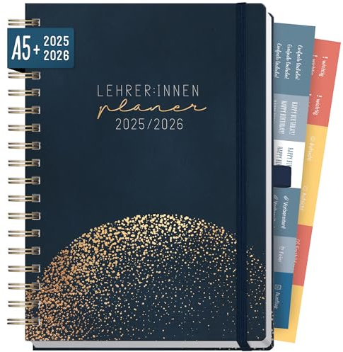 Häfft® Lehrer-Planer 2025/2026 Deluxe A5+ Hardcover Lehrerkalender, Schuljahresplaner mit Spiralbindung, Schulplaner Golden Earth - nachhaltig & klimafreundlich