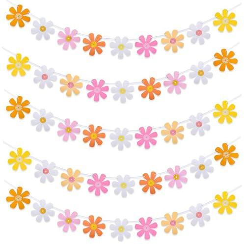 Guyode 5 Stück Gänseblümchen Deko Hängende Banner Blumen Girlande Böhmischer Stil Geburtstagsdeko Gänseblümchen Stilvoll Daisy DecorationsKindergarten Home Dekoration für Party Geburtstag