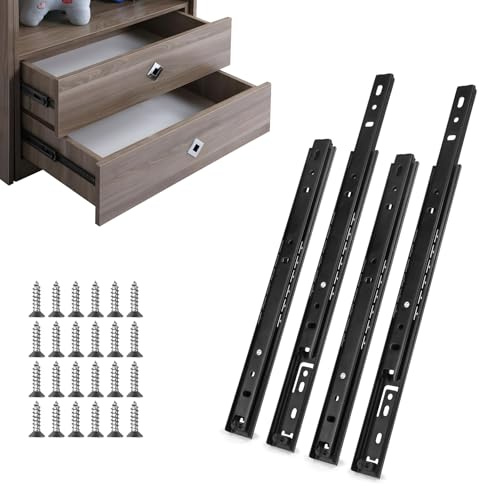 Vivikivi 2 Paar (4 Stück) Schubladenschienen 27mm Teilauszug Kugelauszug Schubladenauszug Tragkraft 20kg Seitenmontage Schubladenauszüge für Haus Küche Schrank Büro Schubladen, Schwarz, 300mm