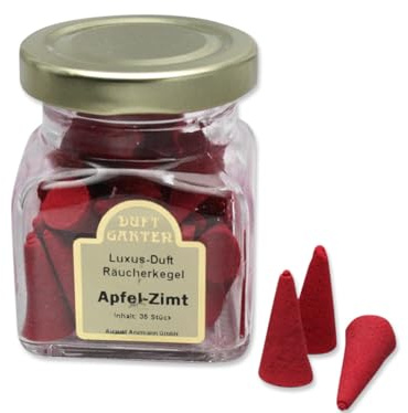 LivuX Räucherkegel „Luxusdüfte Apfel-Zimt“ – 35 STK. im Glas – Warmer, festlicher Duft für entspannte und gemütliche Atmosphäre 1081
