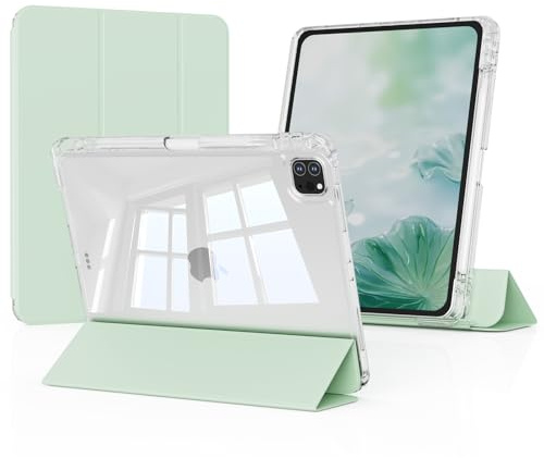 GKABXY For iPad Pro 11 Inch Case 4th/3rd/2nd Generation 2022/2021/2020 With Pencil Holder, 2 in 1 Detachable Sliding Cover with Clear Hard Back Auto Wake/Sleep, Light Green