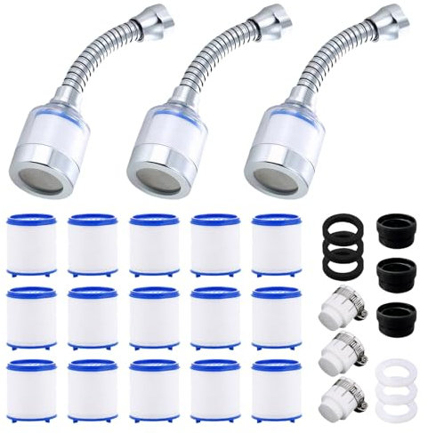 3 Pcs Lange Wasserfilter FüR Wasserhahn Filter FüR Trinkwasser Filter FüR Wasserhahn Filter Aufsatz Reinkristall Wasserfilter Wasserhah Filter 360° Water Filter Tap Mit 15 Baumwollfilterelement