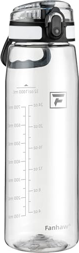 Fanhaw Borraccia in Tritan da 907,2 ml, con coperchio chug, trasparente, priva di BPA, leggera, a bocca larga, a prova di perdite, perfetta per palestra, viaggi, scuola, ufficio e sport (trasparente e