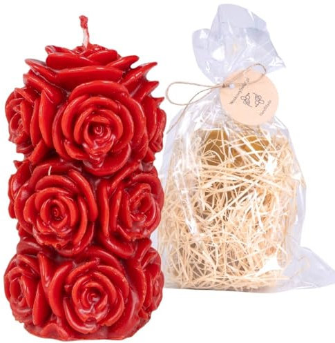 BeesWax World – Bougies en cire d’abeille faites main « Love » – Cœurs, ours et cylindres – Décoration et idée cadeau (Cylindre rose rouge – H 120 mm | Ø 55 mm)