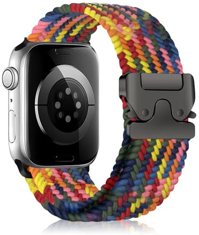 KeHowy Nailon Correa para Apple Watch Correa 42mm 44mm 45mm 46mm 49mm, Nylon Trenzada Reloj de Repuesto para iWatch Series 11/10/9/8/7/6/5/4/3/2/1/SE/SE2/SE 3/Ultra 2/Ultra/Ultra 3 - Arcoíris