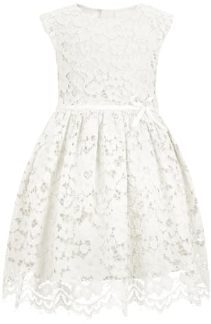 ALLOVIN Vestito in Pizzo Senza Maniche Linea A Bambine e Bimbe, Damigella, Compleanno Matrimonio, Fiocco Perlato, 2-12 Anni
