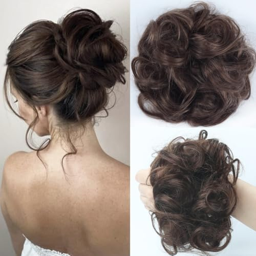 Unipearl 100% Echthaar Unordentlicher Haarteil Dutt für Frauen Scrunchies Hochsteckfrisuren Haarverlängerung für Damen Mädchen(#2 Braun)