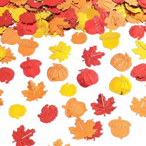 WANYI 30g Herbstdeko Streudeko Herbst Glitzer Ahornblatt Deko Thanksgiving Set, PVC Konfetti Tischdeko Künstliche Ahornblätter, Tannenzapfen und Kürbis Deko für Herbst, Halloween Party Deko