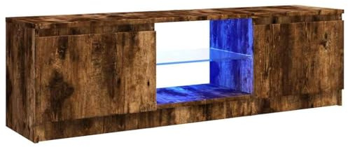 CIOURSTO Mobile TV con luci a LED regolabili, armadio per TV, mobile TV da soggiorno, armadio basso soggiorno interno, adatto per soggiorno o camera da letto (rovere fumé, 120 x 30 x 35,5 cm)