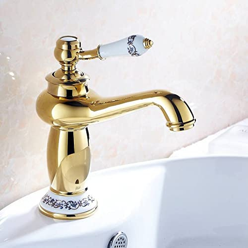 DDNGEJ Robinet de lavabo en Laiton à poignée Unique pour Eau Chaude et Froide, Robinet de Salle de Bain Noir F (D)