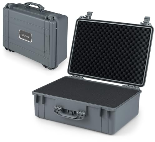 GOPLUS Outdoor-Fotokoffer, Universal Transport-Koffer mit Rasterschaumstoff, Kamerakoffer wasserdicht, Universalkoffer Transportkoffer für Kameras, Objektive, Waffen & Drohnen (Grau,56 x 44 x 22 cm)