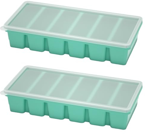 2 Pcs Silicone Freezer Moulds with Lid, 1/2 CupSoup Portion-Sized Soup Freezer Moulds, Ice Cube Tray for Storing and Freezing Soup Broth Sauces Butter (Green)