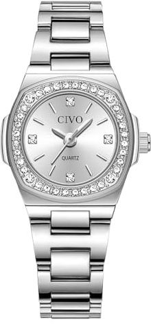 CIVO Klein Analog Armbanduhr Damen: Edelstahl Wasserdicht Damenuhr mit Diamant für Alltag Business - Elegant Geschenk für Frauen