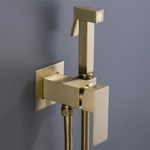 FQYEP Grifo Bidet Empotrado Bidet para Wc Ducha Higienica para Wc Agua Fria Y Caliente Latón,Oro Cepillado