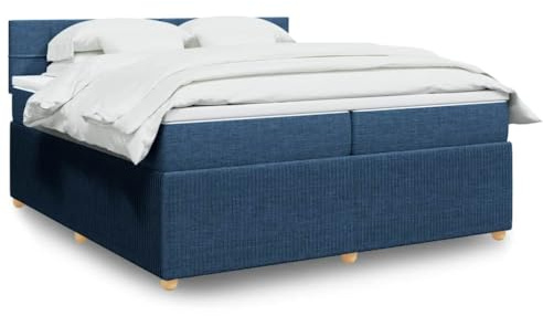 FWIKDUN Boxspringbett mit Matratze Blau 200x200 cm Stoff, verstellbare LED-Beleuchtung für Ambiente, Taschenfederkernmatratze für optimalen Halt, atmungsaktive Matratzenauflage,