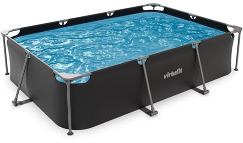VirtuFit Rechteckpool 300 x 210 x 66 cm Anthrazit - Aufstellpool - Schnell aufgebaut - Gartenpool - Familienpool