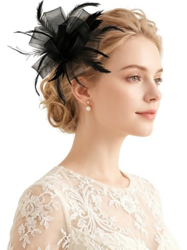 IGXX Fascinator für Damen, Blumen Feder Netz Kopfschmuck mit Clip, Haarschmuck für Hochzeit, Pferderennen, Cocktail und Tee Party