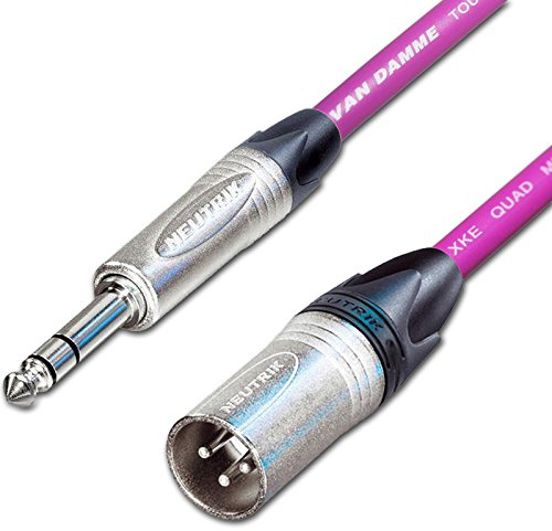 Male XLR to ¼ TRS Jack Lead. Balanced STAR QUAD Mic Cable. Short 10m 6m 3m 20m (30m, Purple)