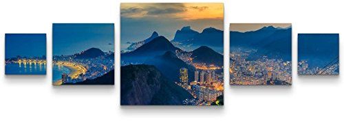 Paul Sinus Art Leinwandbilder | Bilder Leinwand 160x50cm Rio de Janeiro - Copacabana Strand, Urca und Botafogo vom Sugar Loaf Rio, Strand, Ausblick, Reisen
