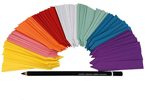 Lot de 160 étiquettes professionnelles en 8 couleurs avec stylo à graisse pour étiqueter les semis et la culture | 8 x 20 étiquettes pour plantes dans les couleurs jaune, rose, orange, rouge, blanc,