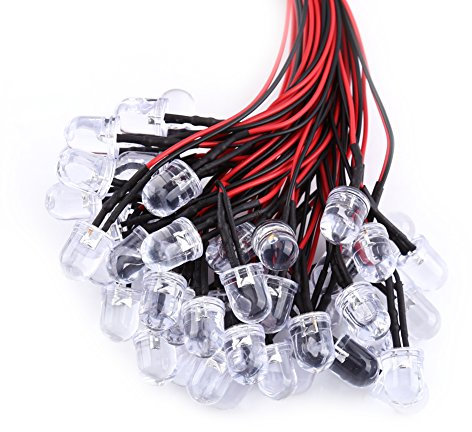 Pre-Cableado Difundido LED Diodos Luz DC 9-12V 3 5 10mm Agua Clara Rojo Azul Verde Luz 50Pcs(azul-3mm)