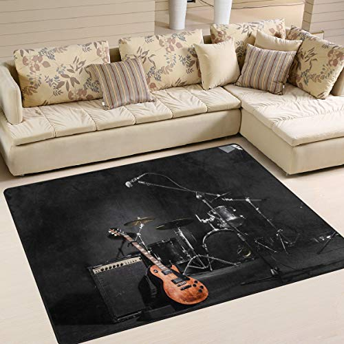 Use7 Teppich mit Musikinstrumenten, Gitarre, für Wohnzimmer, Schlafzimmer, 160 x 122 cm, Schwarz