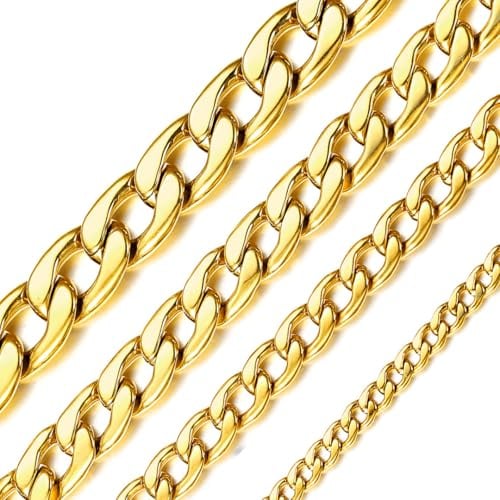 ChainsHouse Halskette für Herren Damen Kubanische Kette Edelstahl Panzerkette 5/9/12/15mm Breit Gliederkette in Silber/Gold/Schwarz Halsreif Halsschmuck, Länge 36-76cm