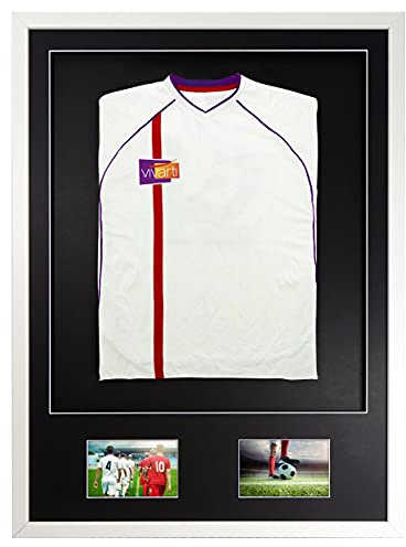 Vivarti DIY Junior 3D Mounted + Double Aperture Sports Shirt Display Frame for Football Shirt, Rugby Shirt, Band T-Shirt Shadow Box - A1 59.4 x 84cm - White Frame, Black Mount, Black Backing Card