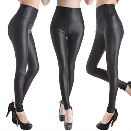 Keybella Damen Kunstleder - Leggings, hohe Taille, Schwarz M
