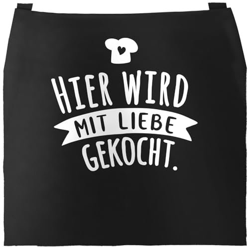 MoonWorks® Kochschürze Männer Frauen Hier wird mit Liebe gekocht Grill-Schürze Baumwoll-Schürze Küchenschürze schwarz unisize